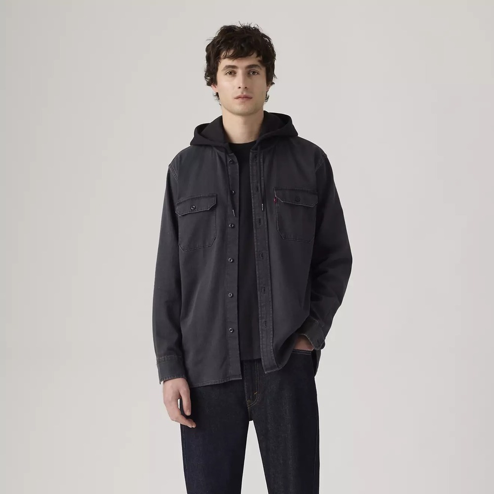 Levis Hooded Classic Worker Overshirt Mens XL Black Relaxed A86420011 NEW